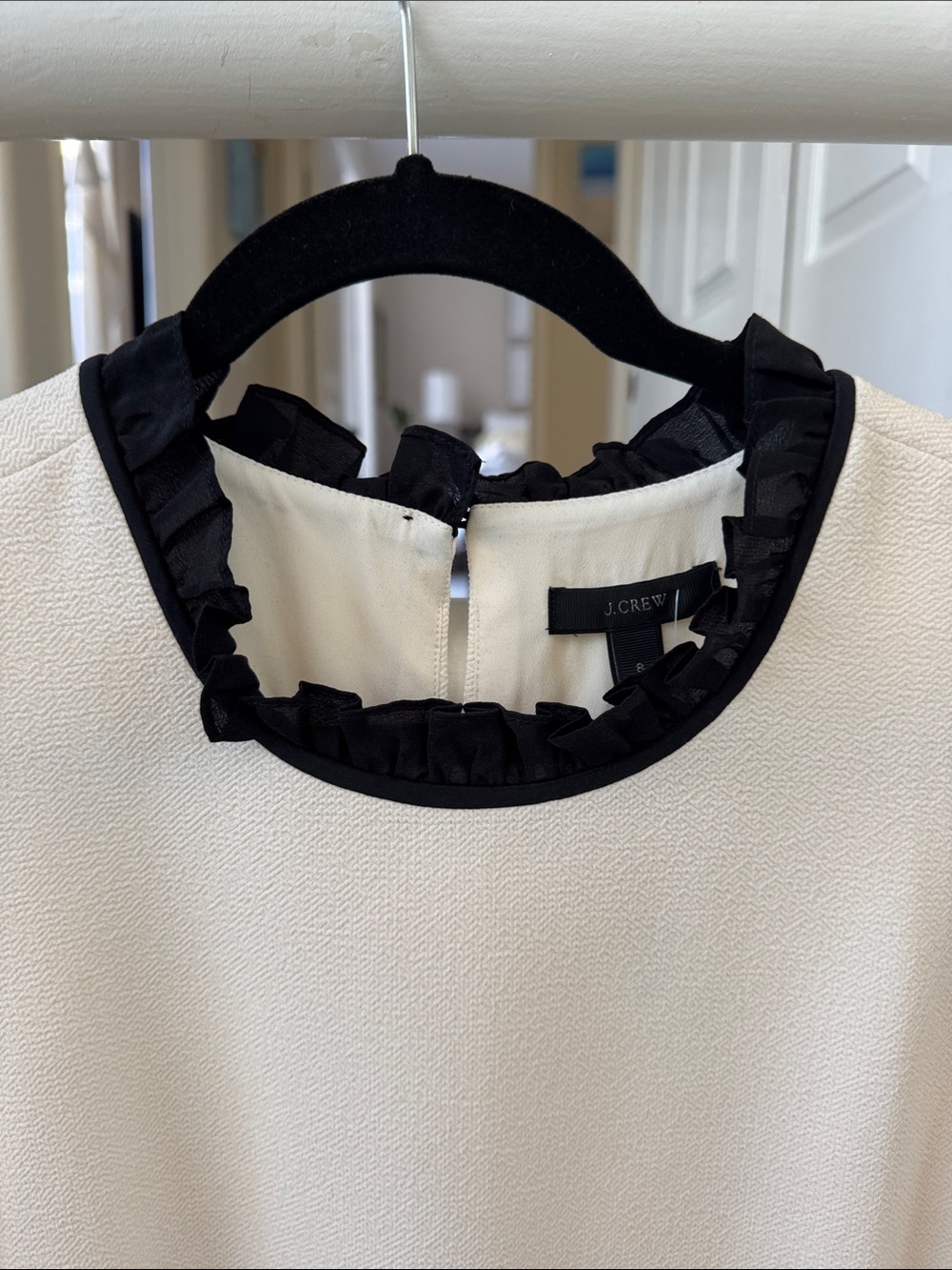 J. Crew Cream Shift Dress with Black Ruffle Trim - Picture 5 of 10